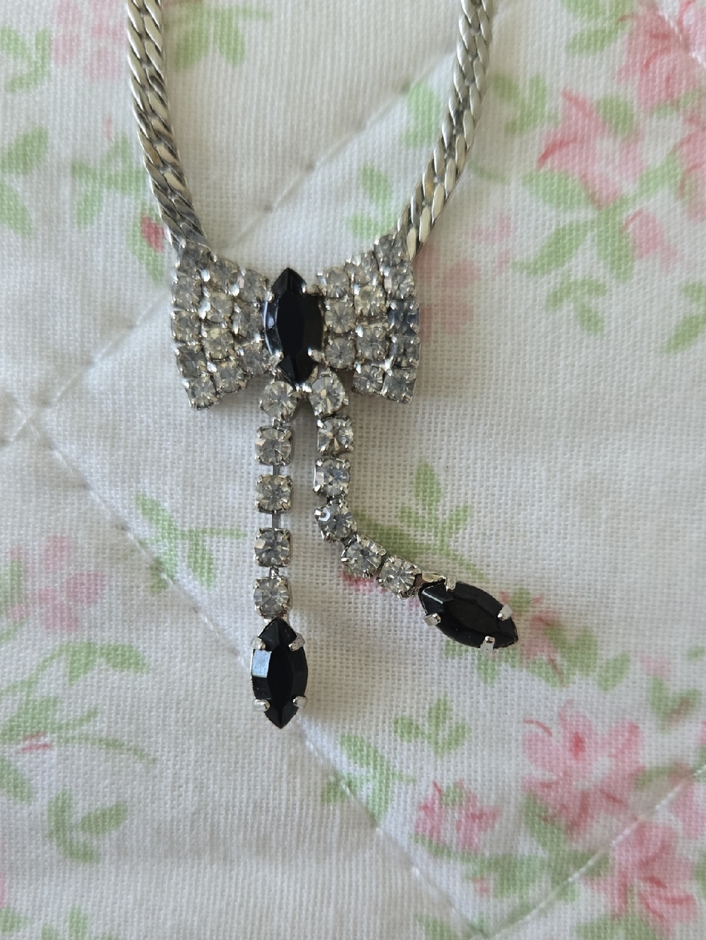 Silver Tone Necklace and Earring Set with Black and Clear Stones - Picture 3 of 9